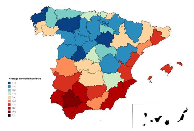 Average annual temperature in Spain | World map, Diagram, Draw